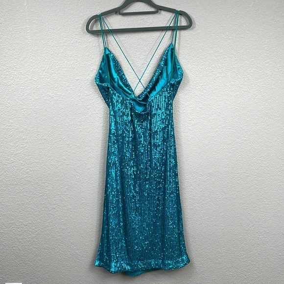 New Rebecca Vallance Missing Hours Midi Dress Sequin Marine Blue Cocktail Party - Picture 7 of 13